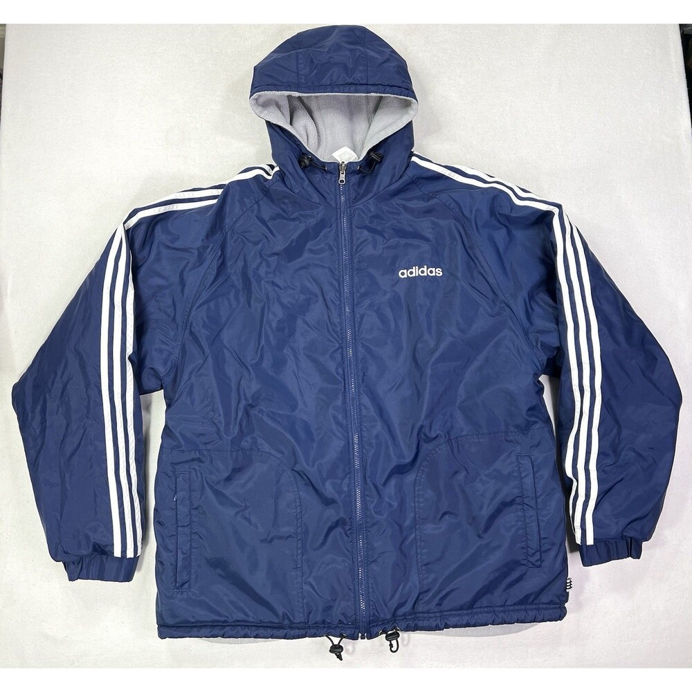 Vtg ADIDAS Reversible Jacket Bomber Fleece Lined Mens Large Y2K 00s Windbreaker
